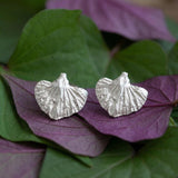 Sterling Silver Sweet Potato Leaf Stud Earrings • Handmade Botanical Studs • Minimalist Nature-Inspired Jewelry • Small Organic Earrings