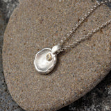 Organic Silver And Gold Necklace • 14K Gold Bezel Diamond Pendant • Handmade Mixed Metal Jewelry