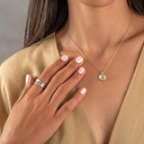 Organic Silver And Gold Bridal Set • 14K Gold Bezel Diamond Necklace + Ring • Handmade Mixed Metal Jewelry