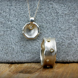 Organic Silver And Gold Bridal Set • 14K Gold Bezel Diamond Necklace + Ring • Handmade Mixed Metal Jewelry