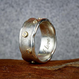 Organic Silver And Gold Bridal Set • 14K Gold Bezel Diamond Necklace + Ring • Handmade Mixed Metal Jewelry