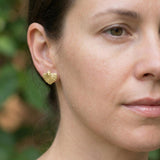 Gold Leaf Stud Earrings • Handmade Botanical Minimalist Studs • Nature-Inspired Everyday Jewelry • Small Organic Earrings For Women