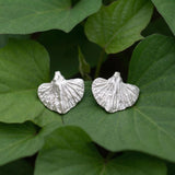Sterling Silver Sweet Potato Leaf Stud Earrings • Handmade Botanical Studs • Minimalist Nature-Inspired Jewelry • Small Organic Earrings