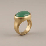 Sterling Silver Green Aventurine Ring • Oval Cabochon Boho Statement Ring • Handmade Wide Band Jewelry For Women