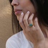 Sterling Silver Green Aventurine Ring • Oval Cabochon Boho Statement Ring • Handmade Wide Band Jewelry For Women
