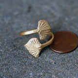 Gold Wrap Leaf Ring • Handmade Leaf Band • Botanical Statement Ring for women