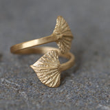 Gold Wrap Leaf Ring • Handmade Leaf Band • Botanical Statement Ring for women