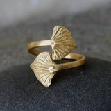 Gold Wrap Leaf Ring • Handmade Leaf Band • Botanical Statement Ring for women