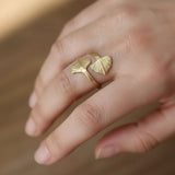 Gold Wrap Leaf Ring • Handmade Leaf Band • Botanical Statement Ring for women