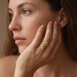 Gold Wrap Leaf Ring • Handmade Leaf Band • Botanical Statement Ring for women