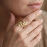 Gold Wrap Leaf Ring • Handmade Leaf Band • Botanical Statement Ring for women
