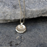 Organic Silver And Gold Necklace • 14K Gold Bezel Diamond Pendant • Handmade Mixed Metal Jewelry