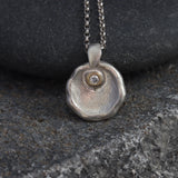 Organic Silver And Gold Necklace • 14K Gold Bezel Diamond Pendant • Handmade Mixed Metal Jewelry