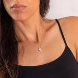 Organic Silver And Gold Necklace • 14K Gold Bezel Diamond Pendant • Handmade Mixed Metal Jewelry