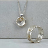 Organic Silver And Gold Bridal Set • 14K Gold Bezel Diamond Necklace + Ring • Handmade Mixed Metal Jewelry