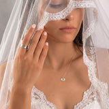 Organic Silver And Gold Bridal Set • 14K Gold Bezel Diamond Necklace + Ring • Handmade Mixed Metal Jewelry