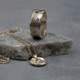 Organic Silver And Gold Bridal Set • 14K Gold Bezel Diamond Necklace + Ring • Handmade Mixed Metal Jewelry