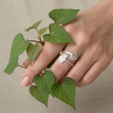 Silver Wrap Leaf Ring • Handmade open Band • Botanical Statement Ring for women