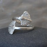 Silver Wrap Leaf Ring • Handmade open Band • Botanical Statement Ring for women