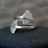 Silver Wrap Leaf Ring • Handmade open Band • Botanical Statement Ring for women