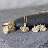 Gold Leaf Jewelry Set • Sweet Potato Leaf Necklace, Earrings, Ring • Handmade Botanical Bridal Set