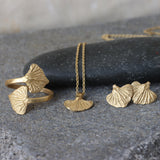 Sterling Silver Leaf Jewelry Set • Botanical Earrings, Wrap Ring & Necklace • Handmade Nature-Inspired Minimal Jewelry