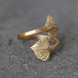 Gold Wrap Leaf Ring • Handmade Leaf Band • Botanical Statement Ring for women