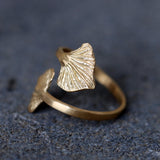 Gold Wrap Leaf Ring • Handmade Leaf Band • Botanical Statement Ring for women