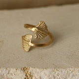 Gold Wrap Leaf Ring • Handmade Leaf Band • Botanical Statement Ring for women