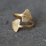 Gold Wrap Leaf Ring • Handmade Leaf Band • Botanical Statement Ring for women