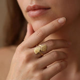 Gold Wrap Leaf Ring • Handmade Leaf Band • Botanical Statement Ring for women