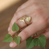 Gold Wrap Leaf Ring • Handmade Leaf Band • Botanical Statement Ring for women