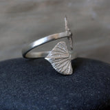 Silver Wrap Leaf Ring • Handmade open Band • Botanical Statement Ring for women