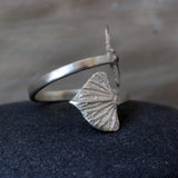 Silver Wrap Leaf Ring • Handmade open Band • Botanical Statement Ring for women