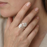 Silver Wrap Leaf Ring • Handmade open Band • Botanical Statement Ring for women