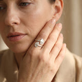 Silver Wrap Leaf Ring • Handmade open Band • Botanical Statement Ring for women