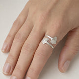 Silver Wrap Leaf Ring • Handmade open Band • Botanical Statement Ring for women
