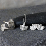Sterling Silver Leaf Jewelry Set • Botanical Earrings, Wrap Ring & Necklace • Handmade Nature-Inspired Minimal Jewelry