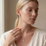 Sterling Silver Leaf Jewelry Set • Botanical Earrings, Wrap Ring & Necklace • Handmade Nature-Inspired Minimal Jewelry