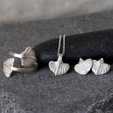 Gold Leaf Jewelry Set • Sweet Potato Leaf Necklace, Earrings, Ring • Handmade Botanical Bridal Set