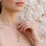 Gold Long Aquamarine Necklace For Women • Openwork Floral Pendant • Handmade Minimal Statement Jewelry