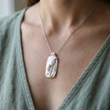 Sterling Silver Lavender Necklace • Personalized Engraved Floral Jewelry For Women • Handmade Rectangular Botanical Pendant