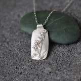 Sterling Silver Lavender Necklace • Personalized Engraved Floral Jewelry For Women • Handmade Rectangular Botanical Pendant