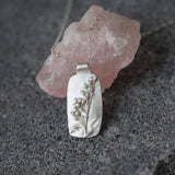 Sterling Silver Lavender Necklace • Personalized Engraved Floral Jewelry For Women • Handmade Rectangular Botanical Pendant