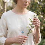 Sterling Silver Long Aquamarine Necklace • Lace Cutout Flower Pendant • Handmade Minimal Statement Jewelry