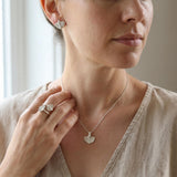 Sterling Silver Leaf Jewelry Set • Botanical Earrings, Wrap Ring & Necklace • Handmade Nature-Inspired Minimal Jewelry