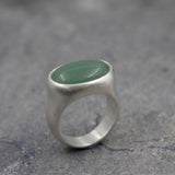 Sterling Silver Green Aventurine Ring • Oval Cabochon Boho Statement Ring • Handmade Wide Band Jewelry For Women