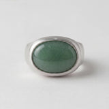 Sterling Silver Green Aventurine Ring • Oval Cabochon Boho Statement Ring • Handmade Wide Band Jewelry For Women