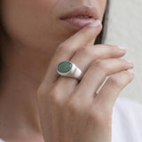 Sterling Silver Green Aventurine Ring • Oval Cabochon Boho Statement Ring • Handmade Wide Band Jewelry For Women