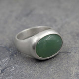 Sterling Silver Green Aventurine Ring • Oval Cabochon Boho Statement Ring • Handmade Wide Band Jewelry For Women